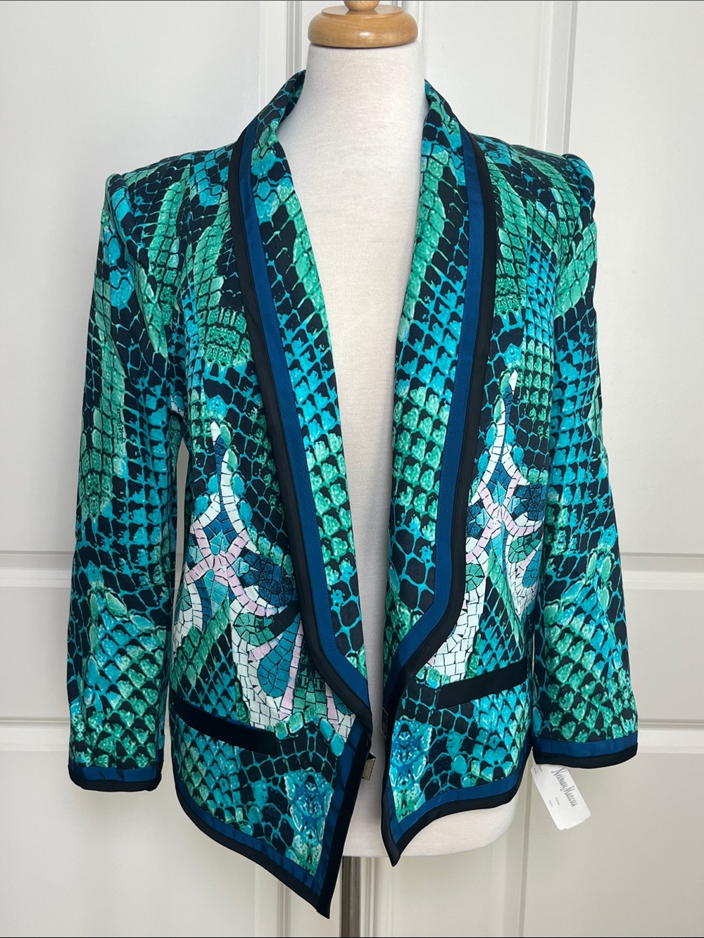 Just Cavalli Teal and Navy Snake-Print Blazer NWT Size 48